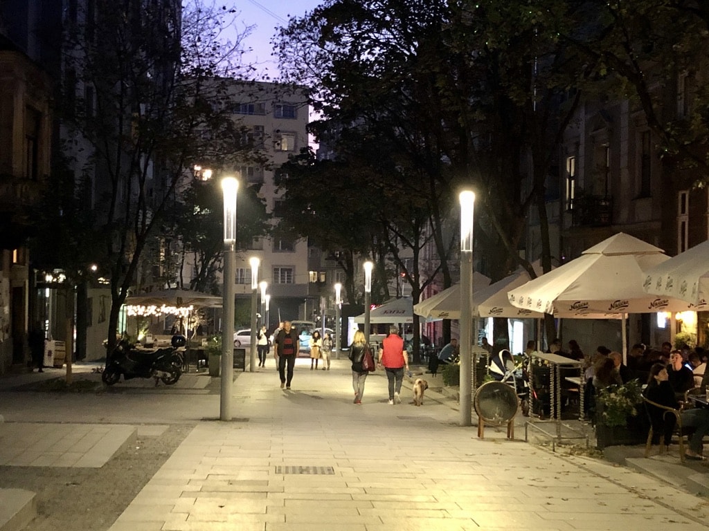 Street with restaurants in Belgrade, Serbia