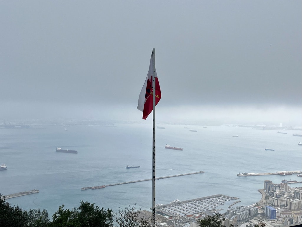 Flag and view of Gibraltar