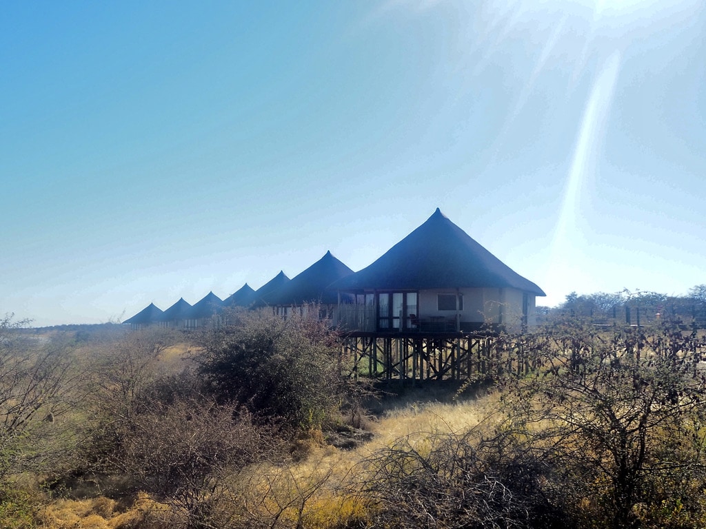 View of chalets in Onkoshi camp, Namibia