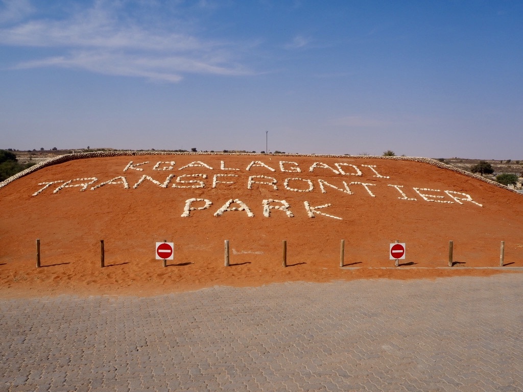 Kgalagadi Transfrontier Park entrance sign