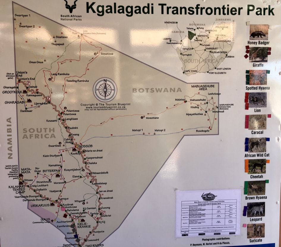 Map of the Kgalagadi Transfrontier park