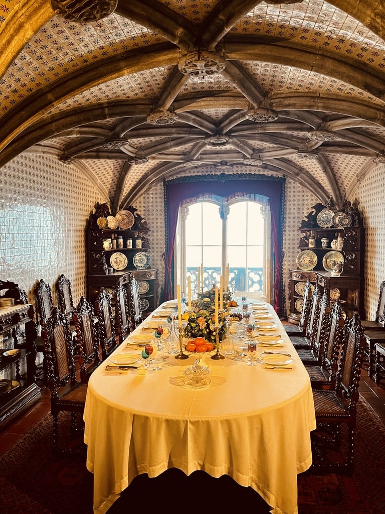 Decorated Dinning room inside the Pena Palace in Sintra