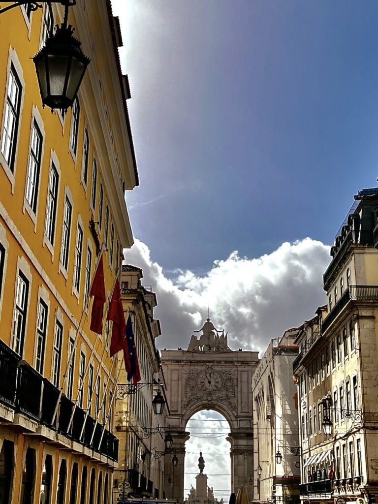 Rua Augusta street leading towards Arco Triunfal in Lisbon