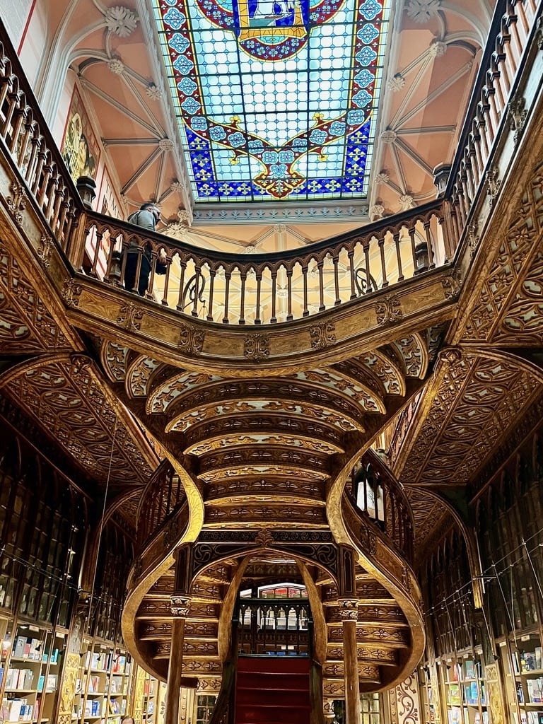 Livraria Lello staircase, famous bookstore in Porto.