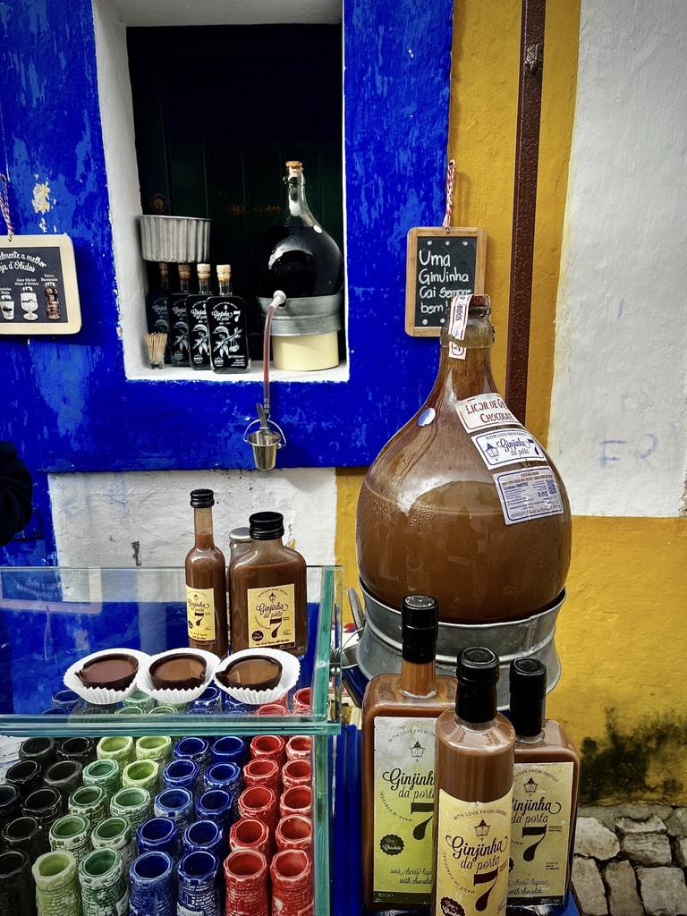 Ginjinha, traditional cherry based drink tasting in Óbidos.