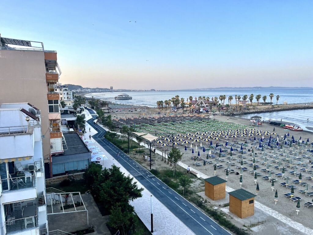 View of the beach from Wave Beachfront apartments, Durrës 